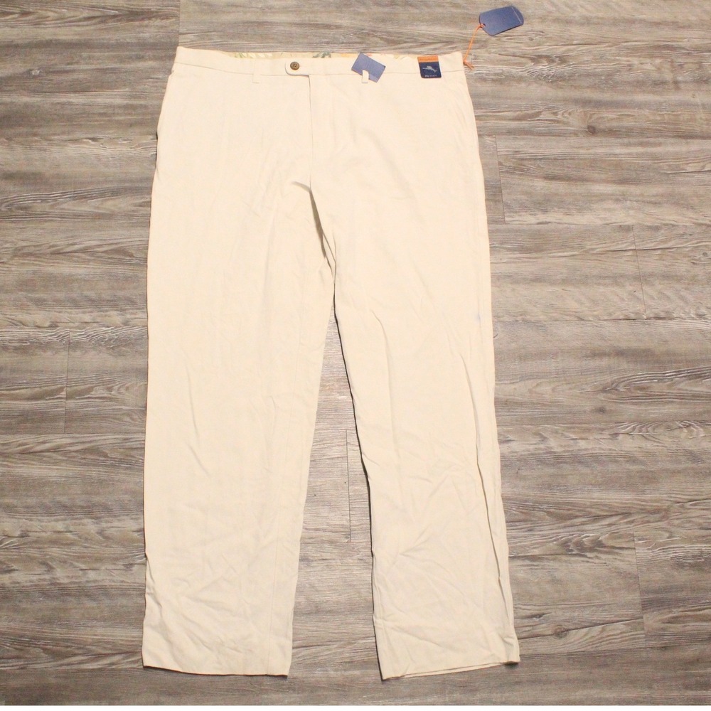 Tommy Bahama Pants Mens 40x32 Silk Cotton Blend Flat Front Beige Straight Leg